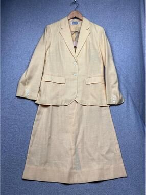 Vintage Villager Womens Linen Pencil Skirt Suit Blazer Size 14/12 90s Career